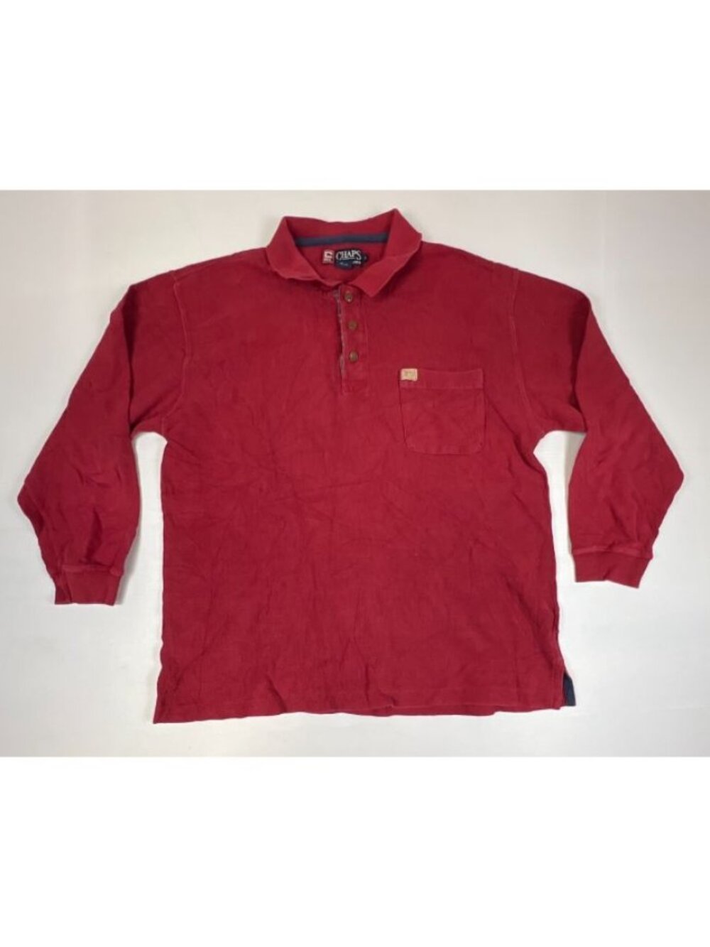 Chaps Ralph Lauren Men's Large Red Long Sleeve Waffle Knit Thermal Polo Shirt